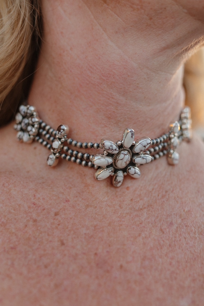 Desert Pearl Stone Choker-Squash Blossom Necklaces-Krush Kandy, Women's Online Fashion Boutique Located in Phoenix, Arizona (Scottsdale Area)