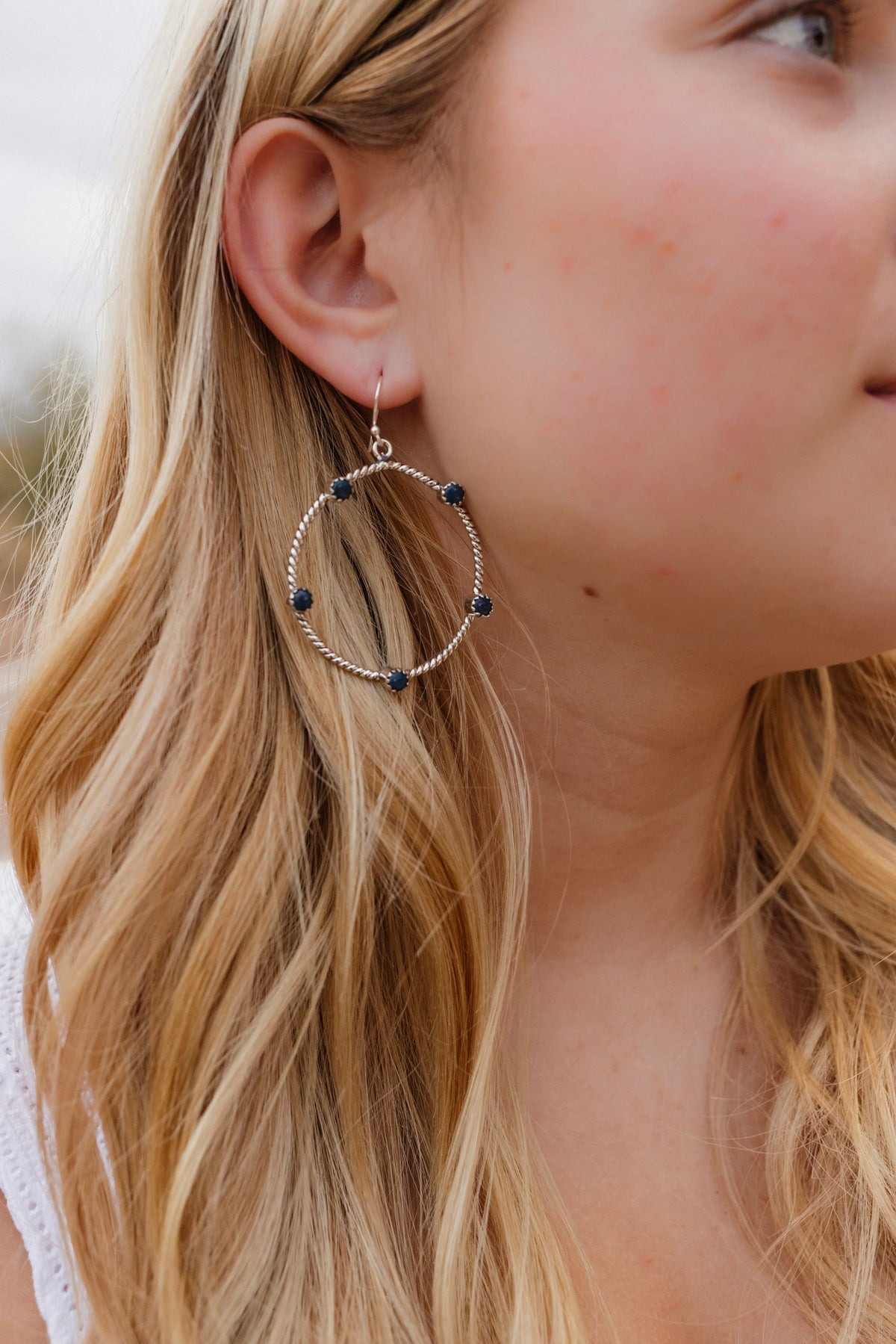 Twisted Rope Stone Hoop Earrings-Hoop Earrings-Krush Kandy, Women's Online Fashion Boutique Located in Phoenix, Arizona (Scottsdale Area)