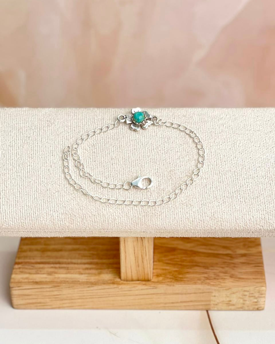 Delicate Silver & Turquoise Flower Bracelets-Bracelets-Krush Kandy, Women's Online Fashion Boutique Located in Phoenix, Arizona (Scottsdale Area)