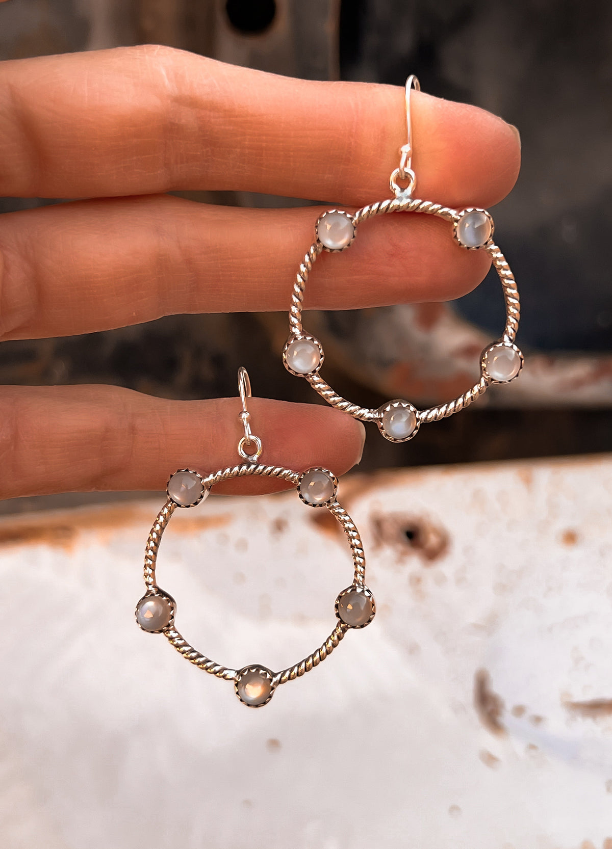 Twisted Rope Stone Hoop Earrings-Hoop Earrings-Krush Kandy, Women's Online Fashion Boutique Located in Phoenix, Arizona (Scottsdale Area)