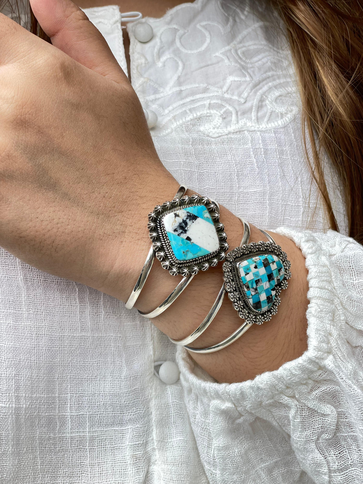 White Buffalo & Turquoise Slab Cuffs Bno. 7-Bracelets-Krush Kandy, Women's Online Fashion Boutique Located in Phoenix, Arizona (Scottsdale Area)