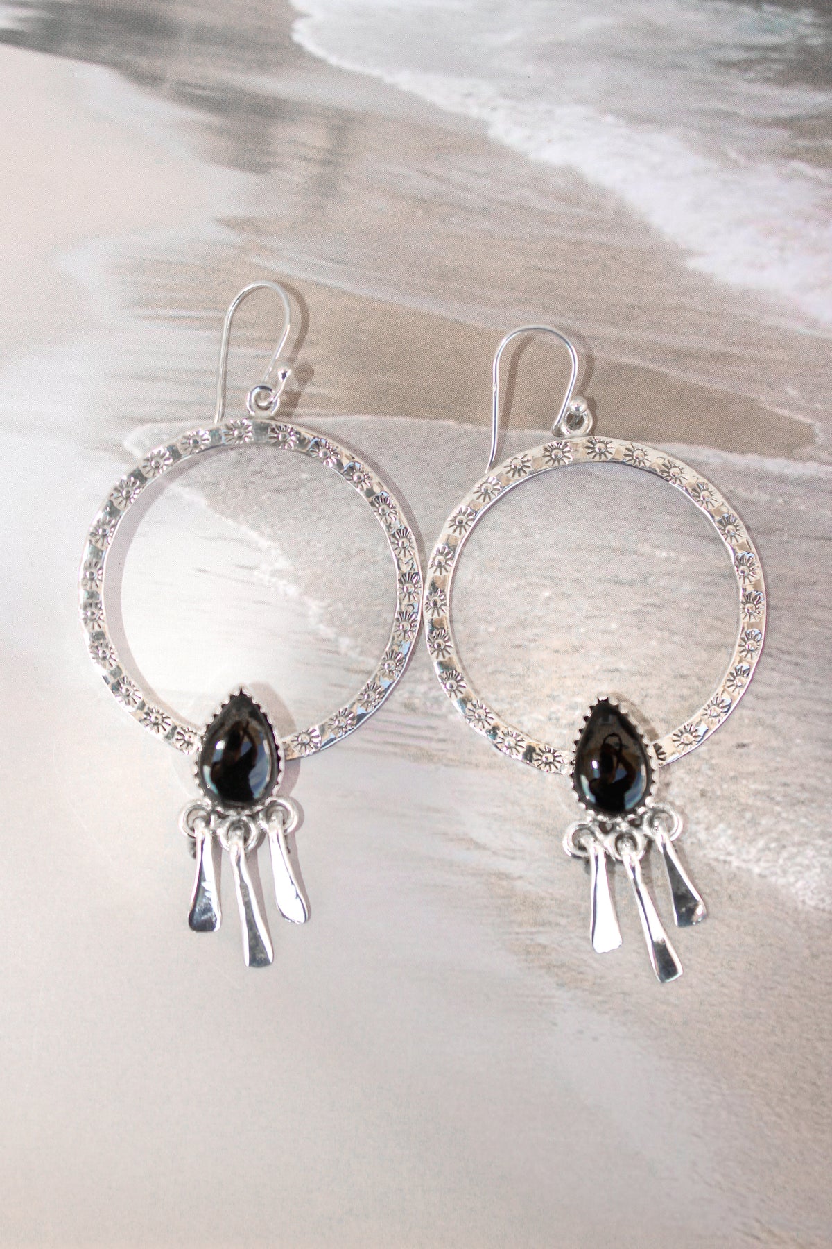 Sunny Stamped Stone Fringe Earrings PREORDER-Drop Earrings-Krush Kandy, Women's Online Fashion Boutique Located in Phoenix, Arizona (Scottsdale Area)