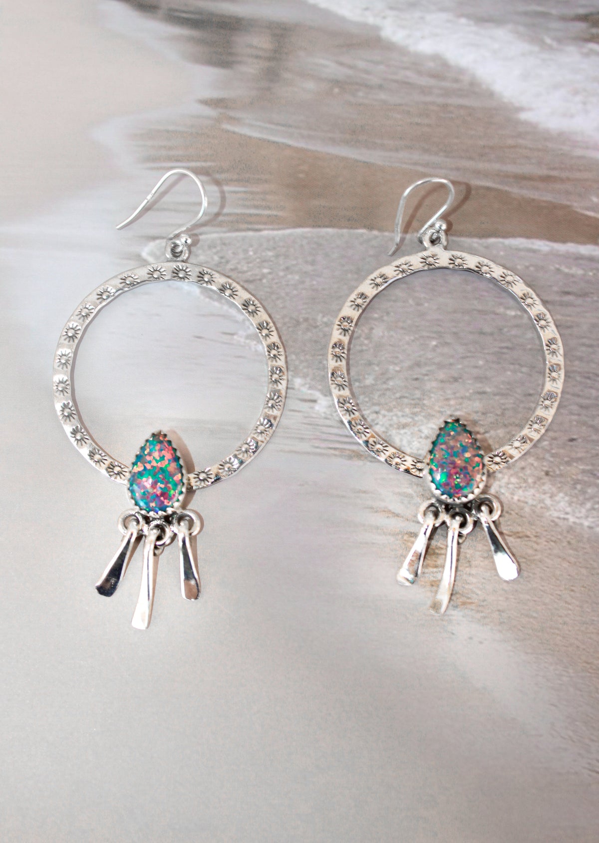Sunny Stamped Stone Fringe Earrings PREORDER-Drop Earrings-Krush Kandy, Women's Online Fashion Boutique Located in Phoenix, Arizona (Scottsdale Area)