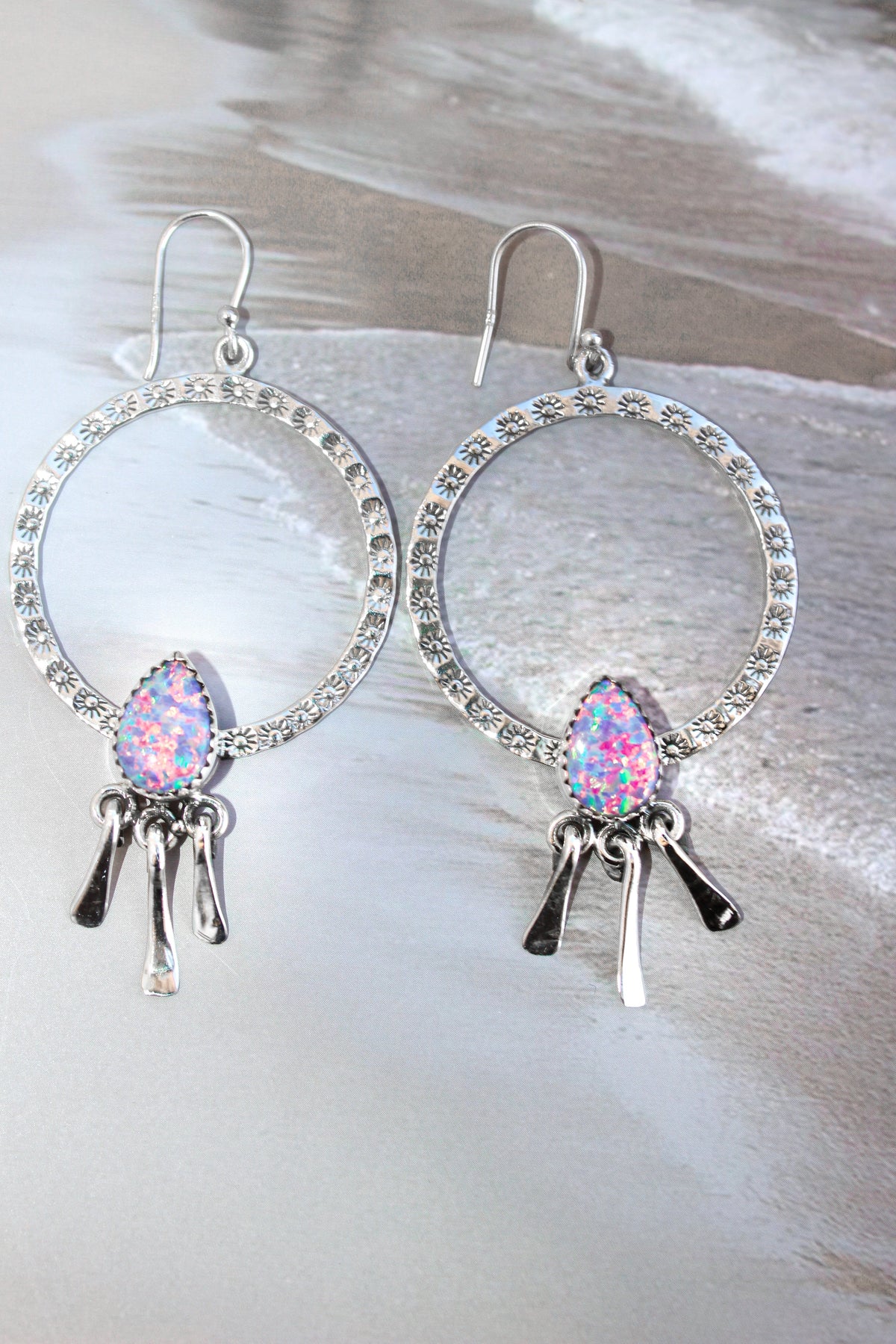 Sunny Stamped Stone Fringe Earrings PREORDER-Drop Earrings-Krush Kandy, Women's Online Fashion Boutique Located in Phoenix, Arizona (Scottsdale Area)