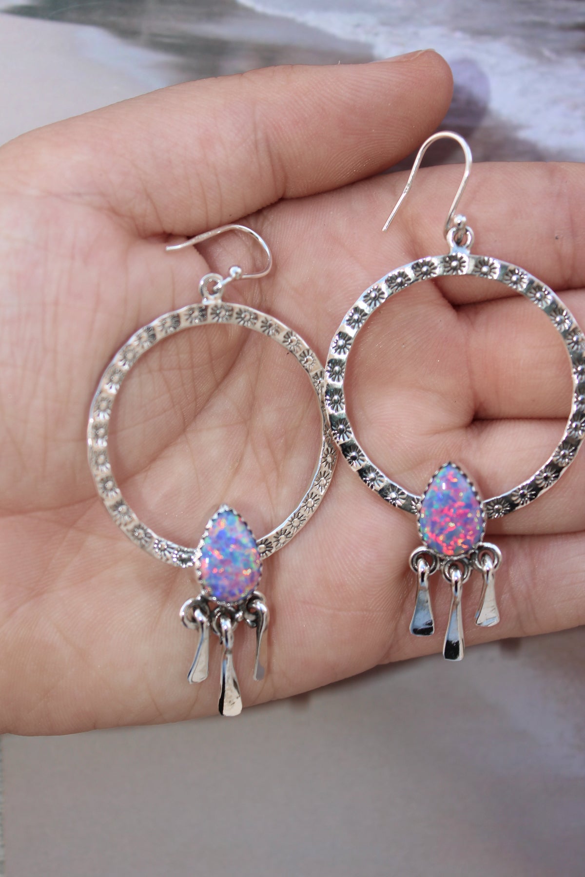 Sunny Stamped Stone Fringe Earrings PREORDER-Drop Earrings-Krush Kandy, Women's Online Fashion Boutique Located in Phoenix, Arizona (Scottsdale Area)