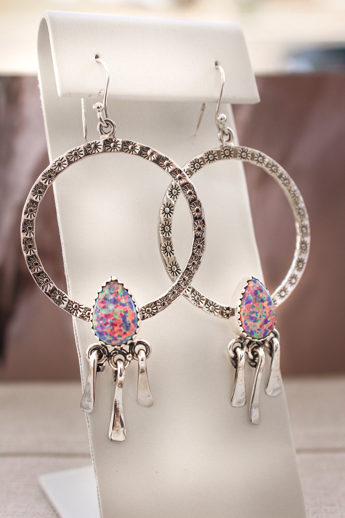 Sunny Stamped Stone Fringe Earrings PREORDER-Drop Earrings-Krush Kandy, Women's Online Fashion Boutique Located in Phoenix, Arizona (Scottsdale Area)