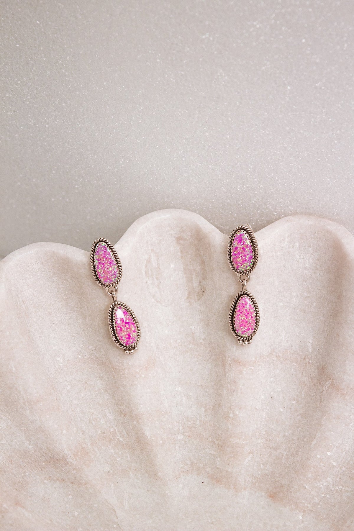 Sterling Silver Stone Drop Slab Earrings-Drop Earrings-Krush Kandy, Women's Online Fashion Boutique Located in Phoenix, Arizona (Scottsdale Area)