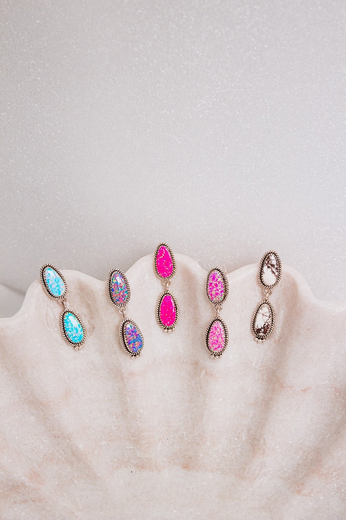 Sterling Silver Stone Drop Slab Earrings-Drop Earrings-Krush Kandy, Women's Online Fashion Boutique Located in Phoenix, Arizona (Scottsdale Area)
