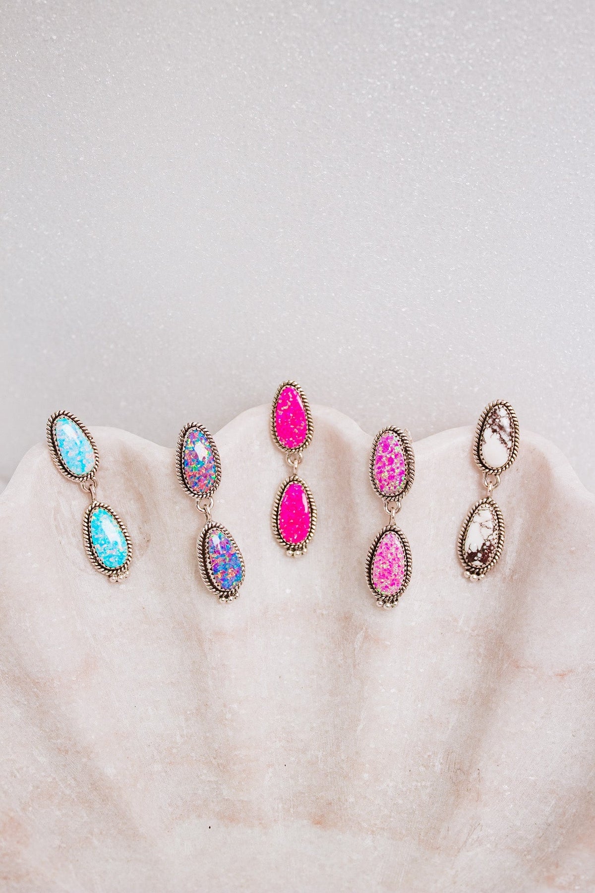 Sterling Silver Stone Drop Slab Earrings-Drop Earrings-Krush Kandy, Women's Online Fashion Boutique Located in Phoenix, Arizona (Scottsdale Area)