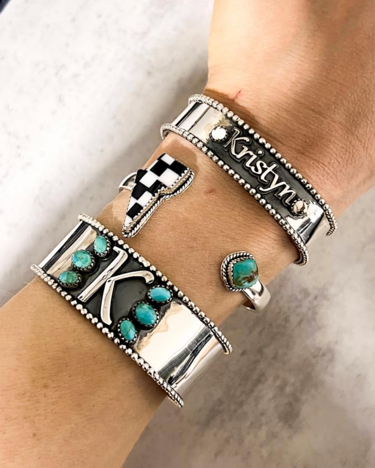 Initial Stone Cuff PREORDER-Cuffs-Krush Kandy, Women's Online Fashion Boutique Located in Phoenix, Arizona (Scottsdale Area)