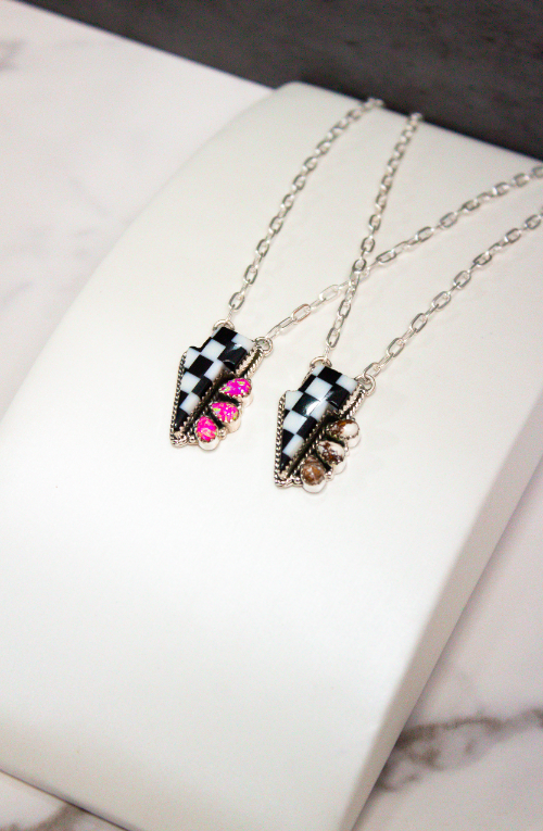 Checkered Lightning Bolt Stone Cluster Necklace MADE TO ORDER-Chain Necklaces-Krush Kandy, Women's Online Fashion Boutique Located in Phoenix, Arizona (Scottsdale Area)
