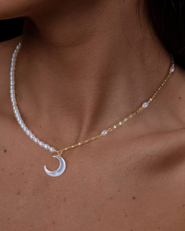 Freshwater Pearl Moon Trend Beaded Necklace-Necklaces-Krush Kandy, Women's Online Fashion Boutique Located in Phoenix, Arizona (Scottsdale Area)