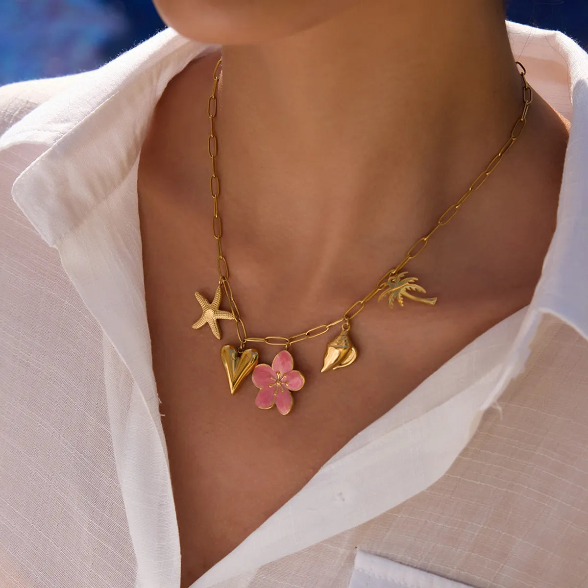 Beach Theme Pendant Necklace with Resin Flower-Necklaces-Krush Kandy, Women's Online Fashion Boutique Located in Phoenix, Arizona (Scottsdale Area)