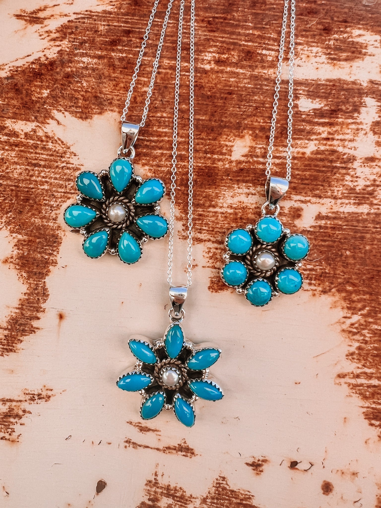 Sleeping Beauty Turquoise Flower Cluster Necklaces-Drop Earrings-Krush Kandy, Women's Online Fashion Boutique Located in Phoenix, Arizona (Scottsdale Area)
