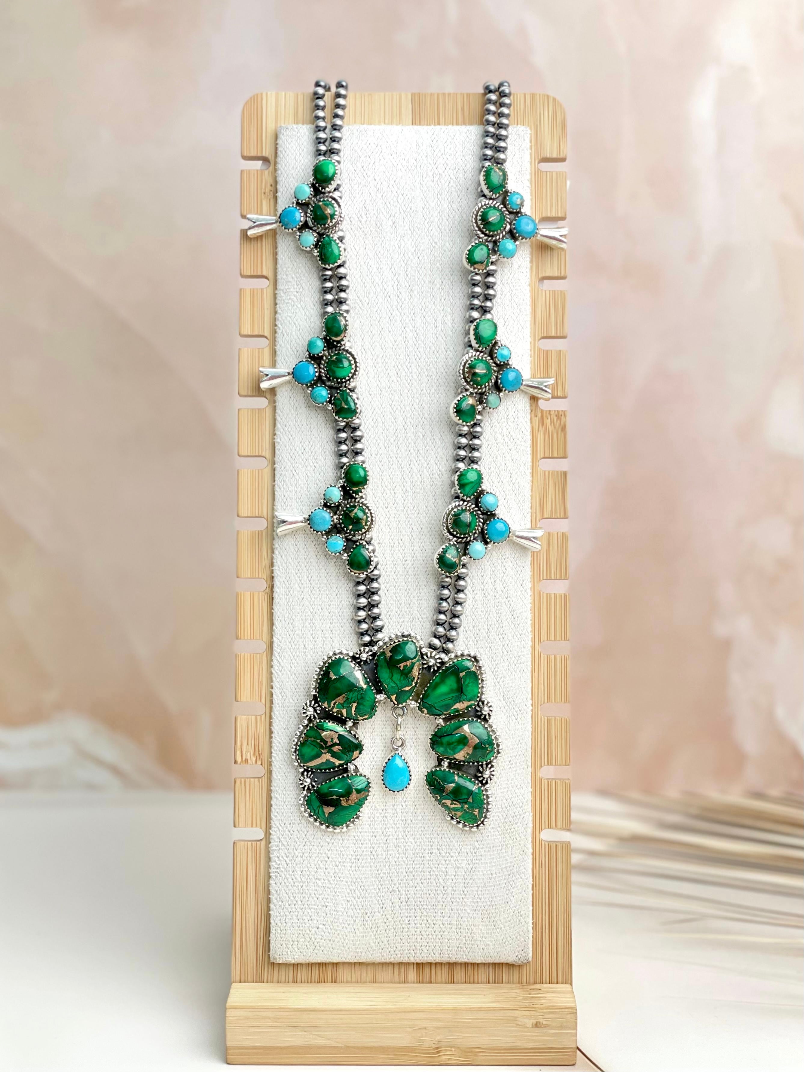 Irish Green Dahlia & Kingman Turquoise Statement Necklace sno 17-Necklaces-Krush Kandy, Women's Online Fashion Boutique Located in Phoenix, Arizona (Scottsdale Area)