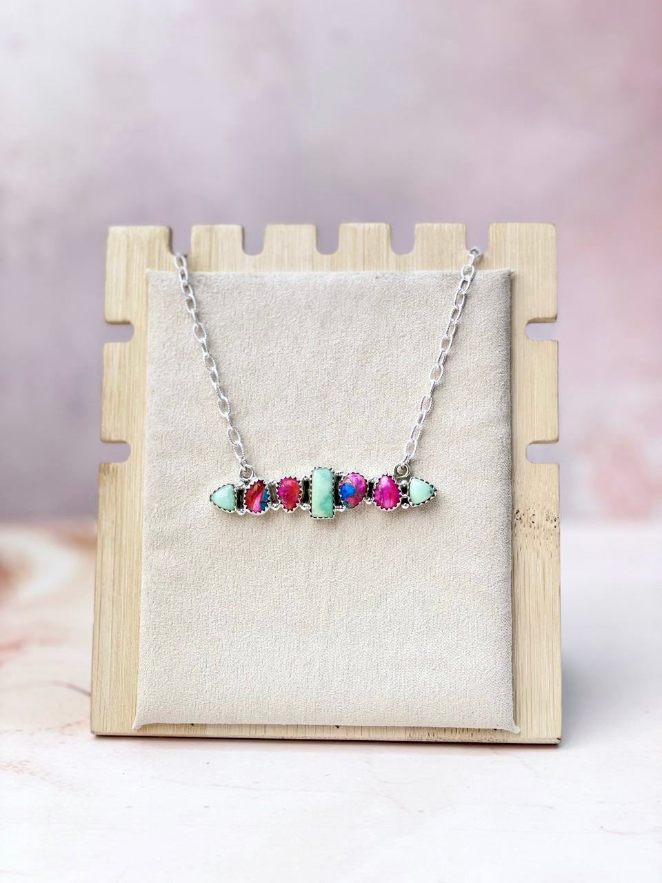 Paloma & Pink Dahlia Big Bar Necklace-Necklaces-Krush Kandy, Women's Online Fashion Boutique Located in Phoenix, Arizona (Scottsdale Area)