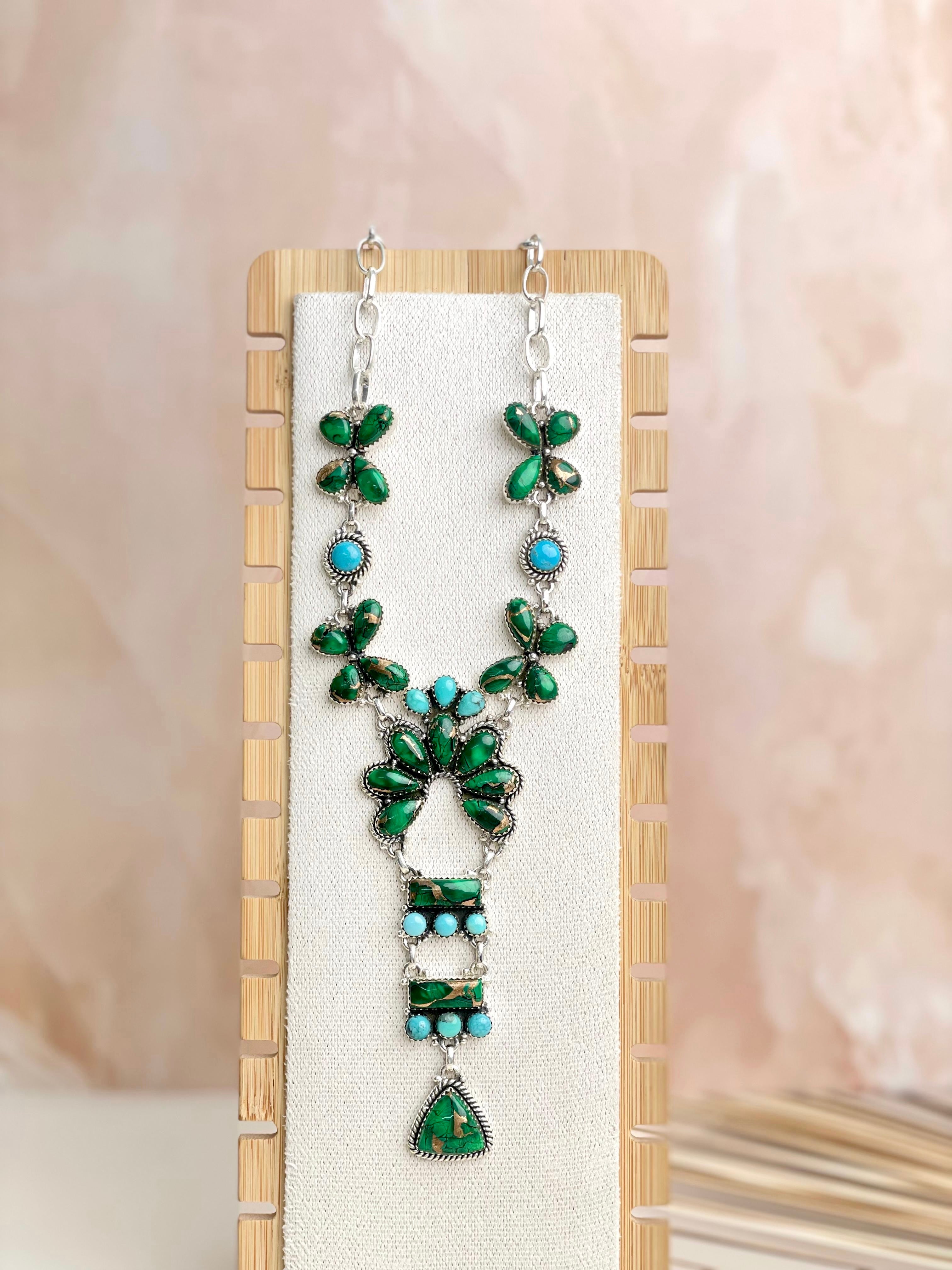 Irish Green Dahlia & Kingman Turquoise Statement Necklace sno 9-Necklaces-Krush Kandy, Women's Online Fashion Boutique Located in Phoenix, Arizona (Scottsdale Area)