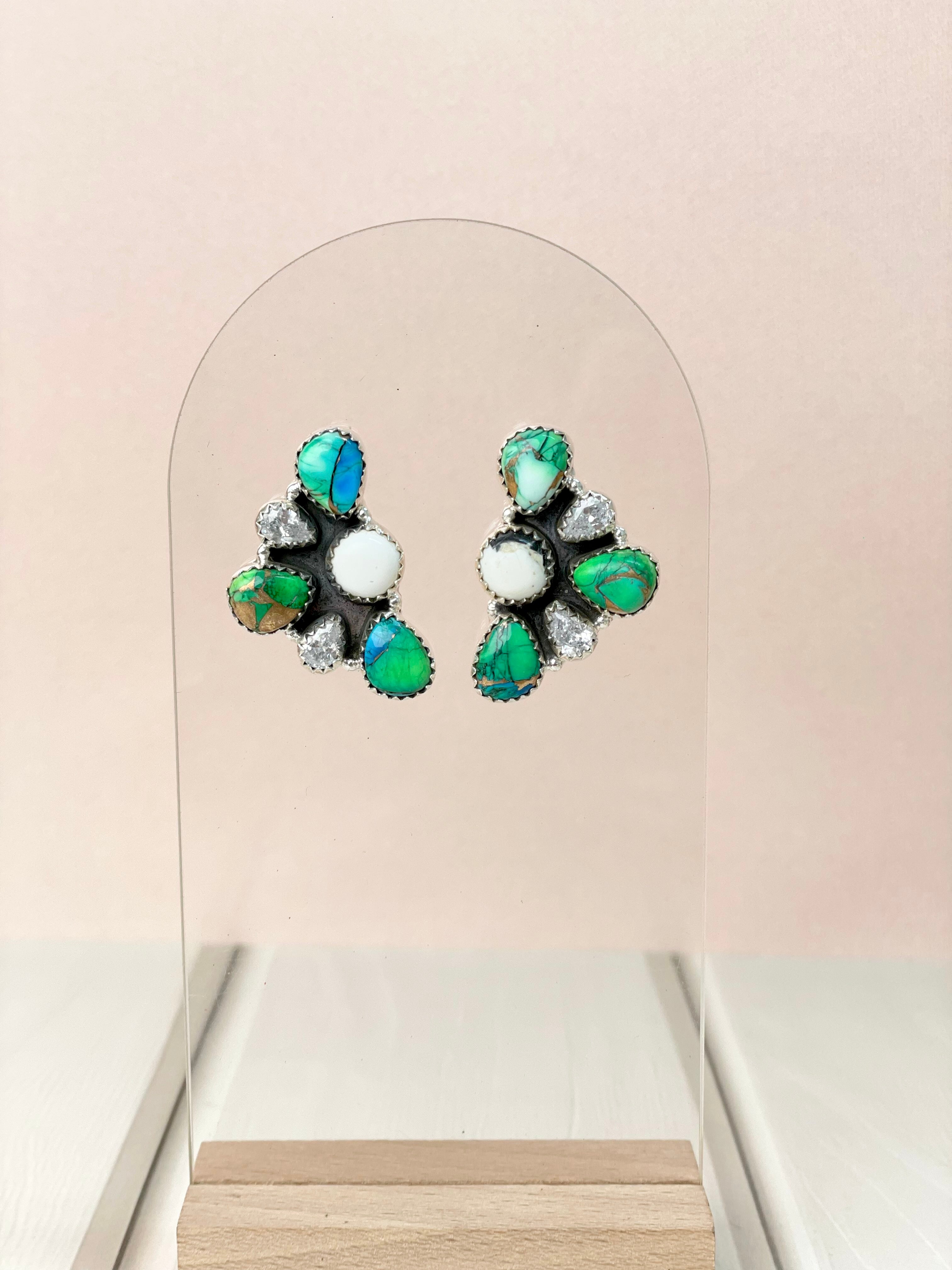 Peacock Dahlia Half Daisy Cluster Studs-Earrings-Krush Kandy, Women's Online Fashion Boutique Located in Phoenix, Arizona (Scottsdale Area)