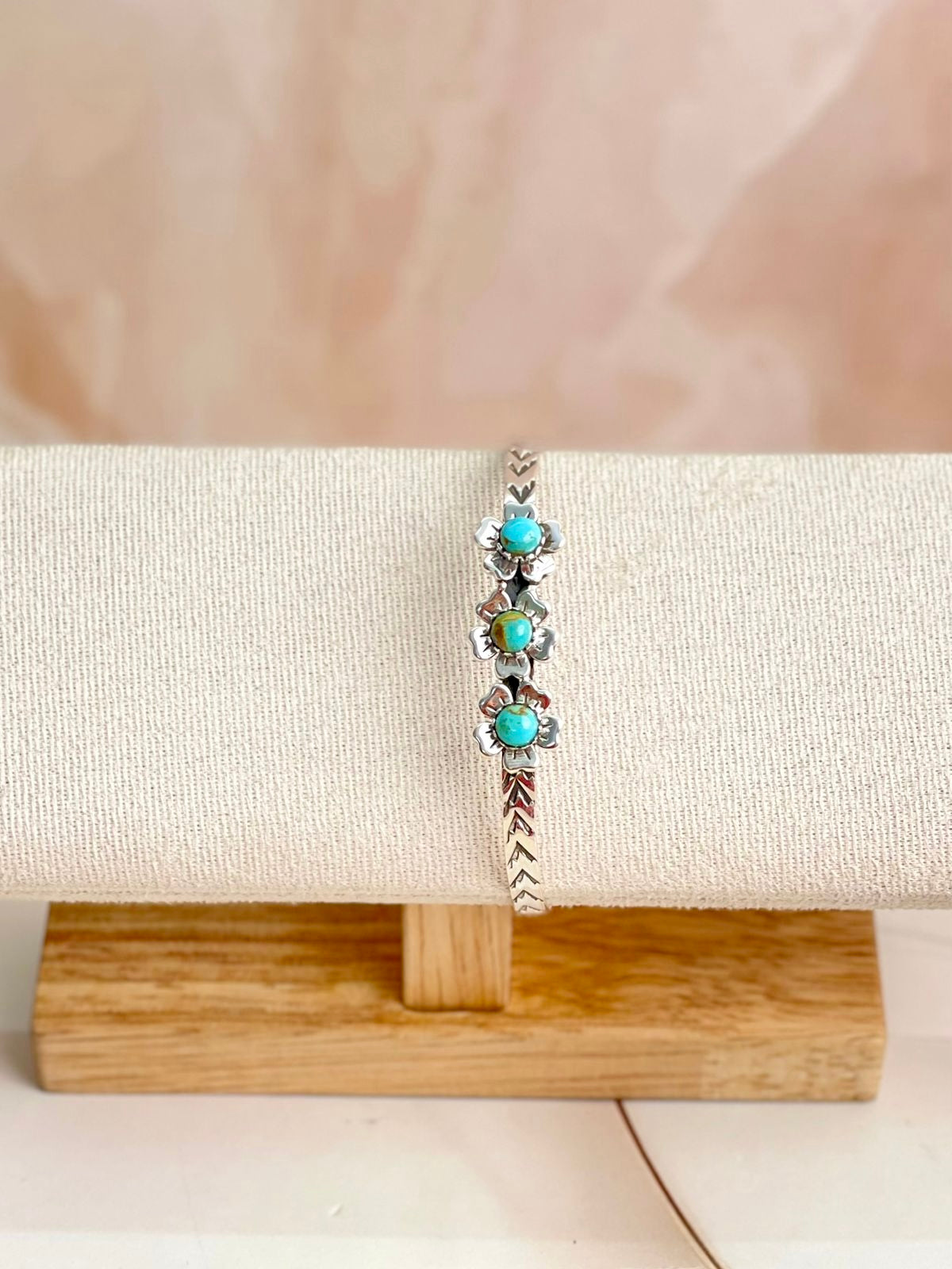 Delicate Silver & Turquoise 3 Flower Bangle-Bracelets-Krush Kandy, Women's Online Fashion Boutique Located in Phoenix, Arizona (Scottsdale Area)