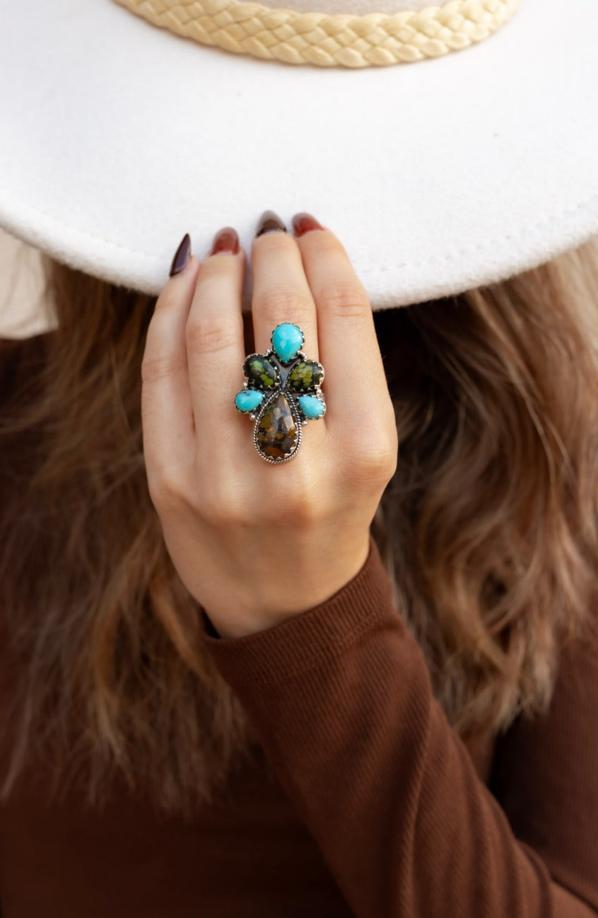 Desert Bloom Turquoise & Earthtone Cluster Statement Ring.jpeg