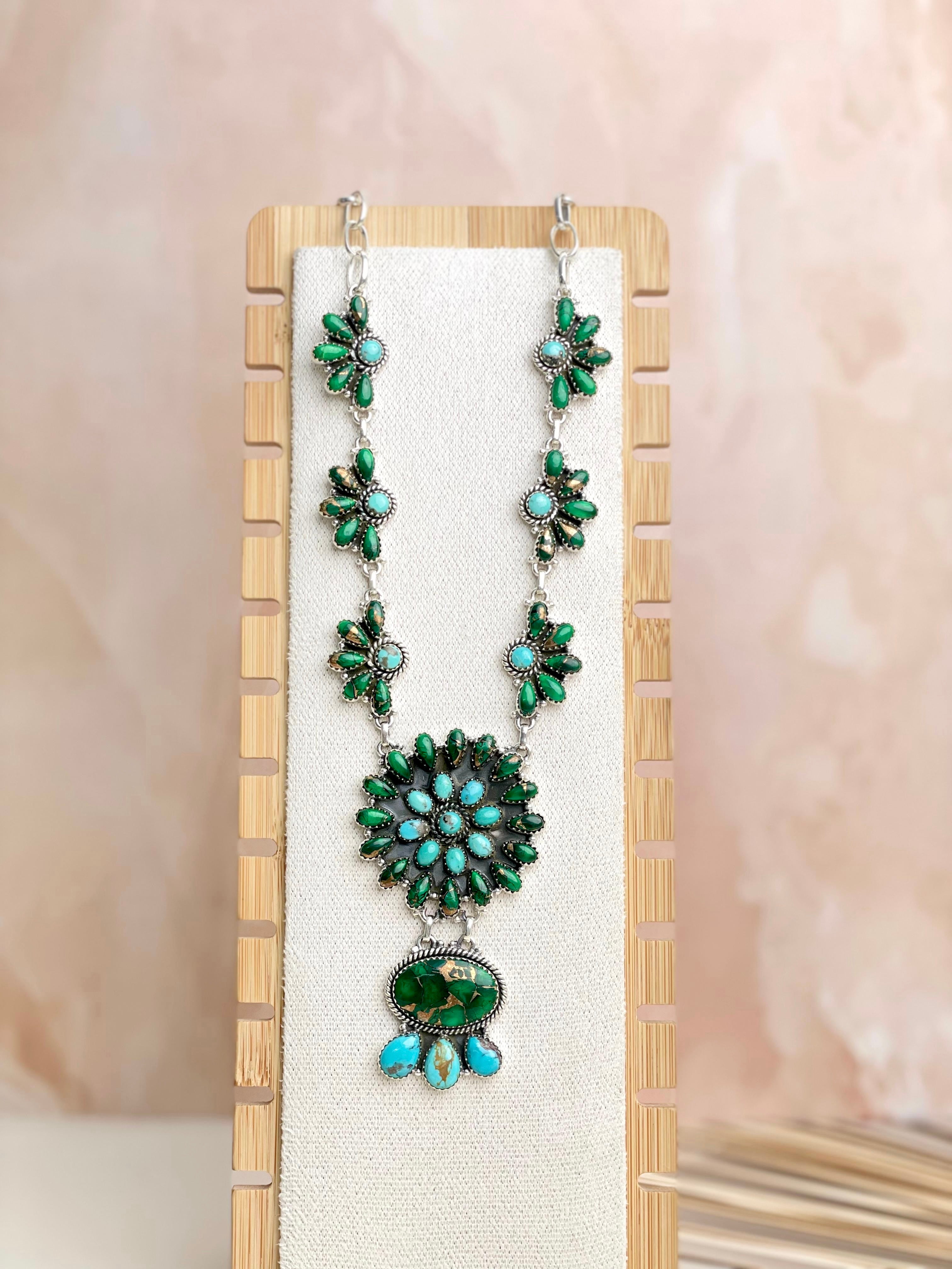 Irish Green Dahlia & Kingman Turquoise Statement Necklace sno 7-Necklaces-Krush Kandy, Women's Online Fashion Boutique Located in Phoenix, Arizona (Scottsdale Area)