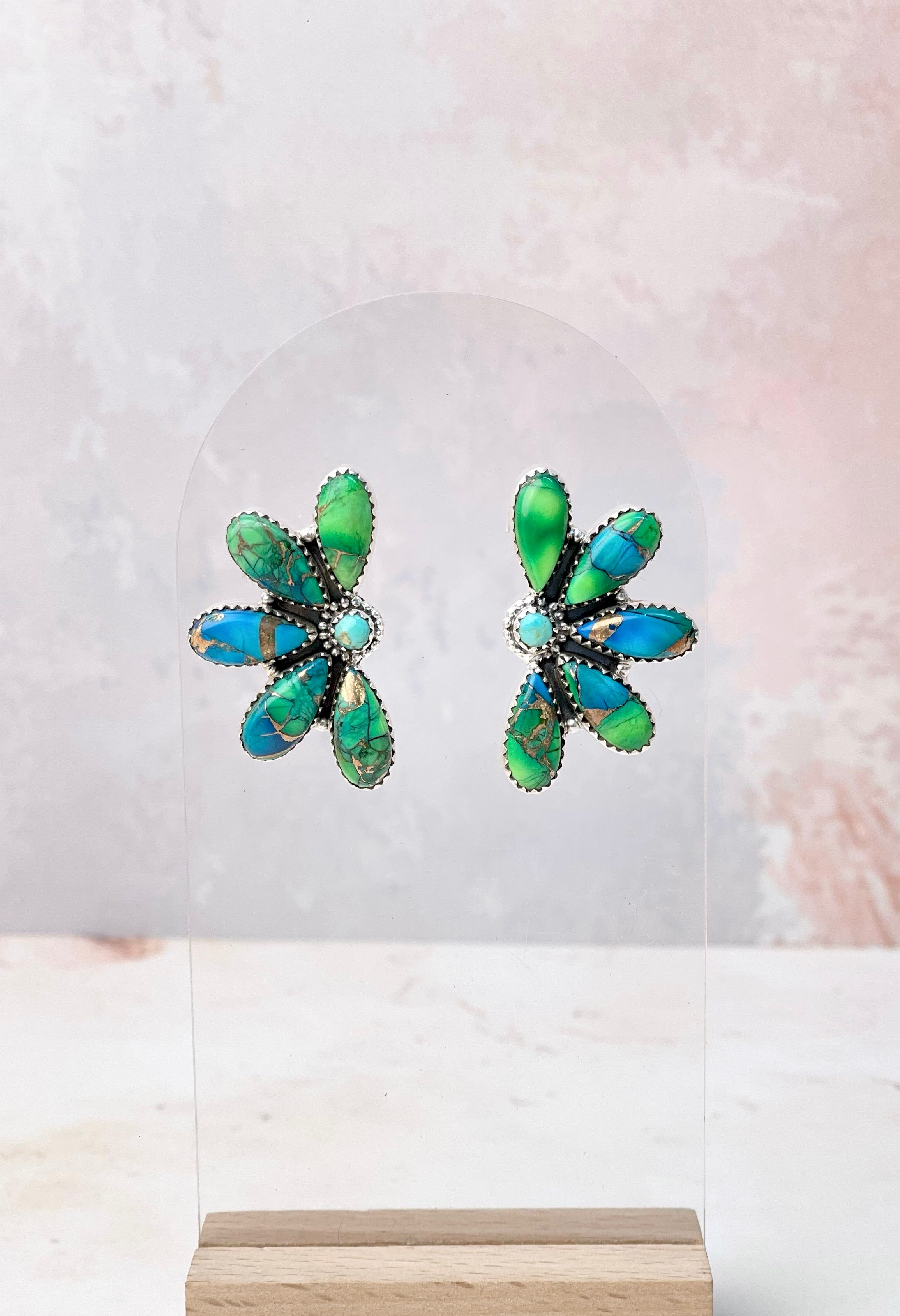 Peacock Dahlia Half Blooming Studs-Earrings-Krush Kandy, Women's Online Fashion Boutique Located in Phoenix, Arizona (Scottsdale Area)