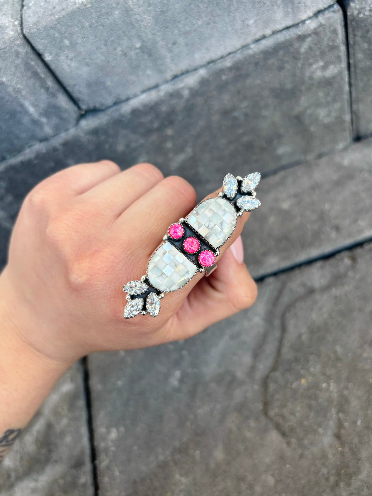Checkered Crystal & Stone Ring-Crawler Rings-Krush Kandy, Women's Online Fashion Boutique Located in Phoenix, Arizona (Scottsdale Area)