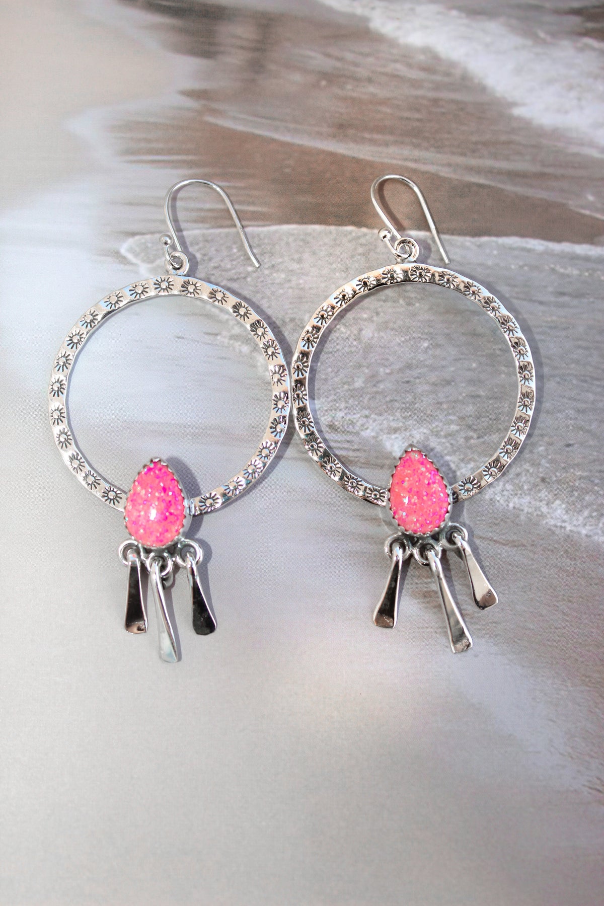 Sunny Stamped Stone Fringe Earrings PREORDER-Drop Earrings-Krush Kandy, Women's Online Fashion Boutique Located in Phoenix, Arizona (Scottsdale Area)