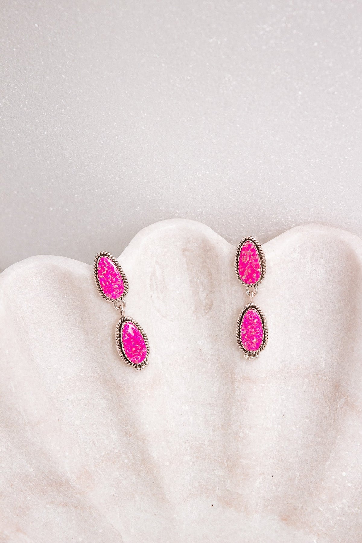 Sterling Silver Stone Drop Slab Earrings-Drop Earrings-Krush Kandy, Women's Online Fashion Boutique Located in Phoenix, Arizona (Scottsdale Area)