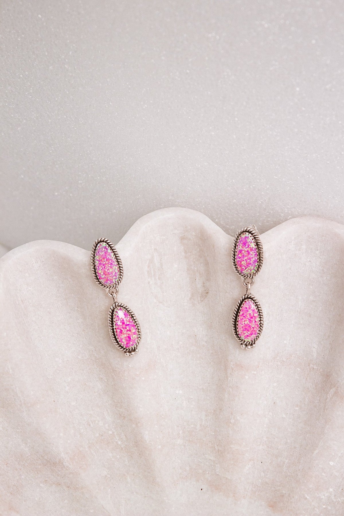 Sterling Silver Stone Drop Slab Earrings-Drop Earrings-Krush Kandy, Women's Online Fashion Boutique Located in Phoenix, Arizona (Scottsdale Area)