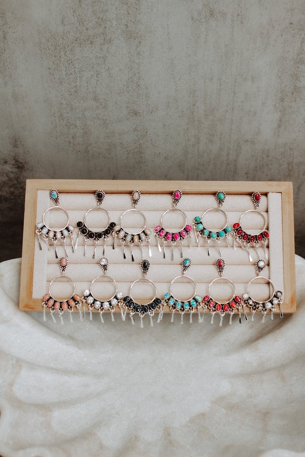 7 Jewel Hoop Studded Dangle Earring-Drop Earrings-Krush Kandy, Women's Online Fashion Boutique Located in Phoenix, Arizona (Scottsdale Area)