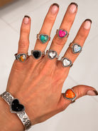 Solid Band Heart Single Stone Ring-Statement Rings-Krush Kandy, Women's Online Fashion Boutique Located in Phoenix, Arizona (Scottsdale Area)