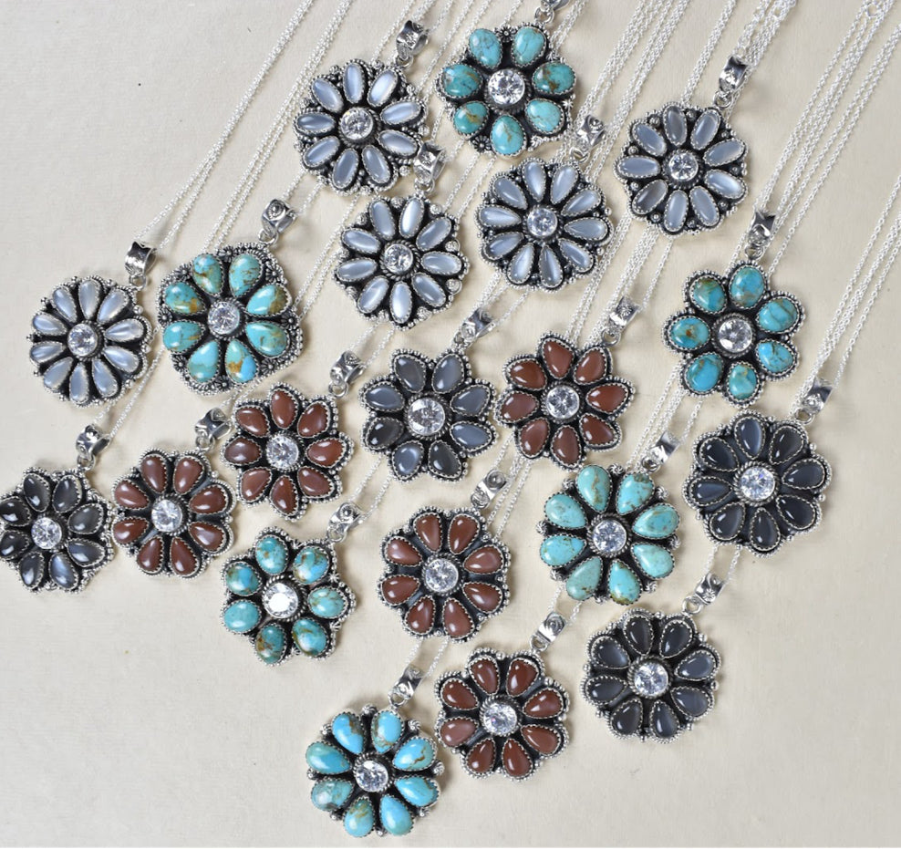 Sterling Silver Crystal and Gemstone Daisy Necklace-Gemstone Bracelets-Krush Kandy, Women's Online Fashion Boutique Located in Phoenix, Arizona (Scottsdale Area)