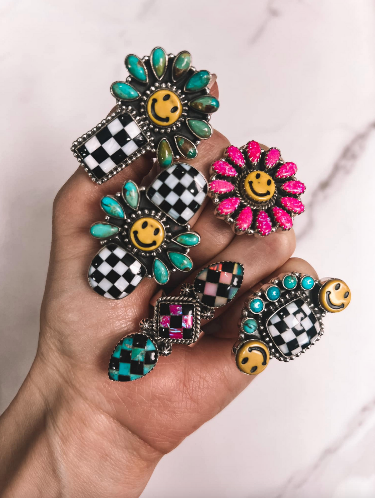 Put a Smile On Cluster Sterling Silver Stone Rings MADE TO ORDER-Bar Necklaces-Krush Kandy, Women's Online Fashion Boutique Located in Phoenix, Arizona (Scottsdale Area)