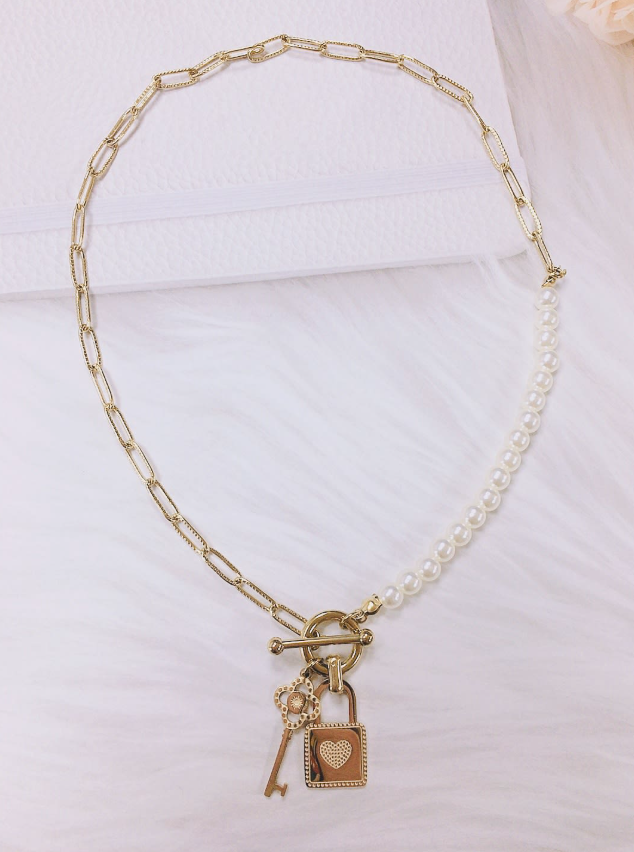 Pearl Key Trend Beaded Necklace-Jewelry-Krush Kandy, Women's Online Fashion Boutique Located in Phoenix, Arizona (Scottsdale Area)